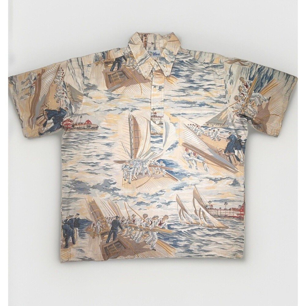VTG Reyn Spooner Sailor Sailing Hotel Del Coronado Hawaiian Shirt Popover L